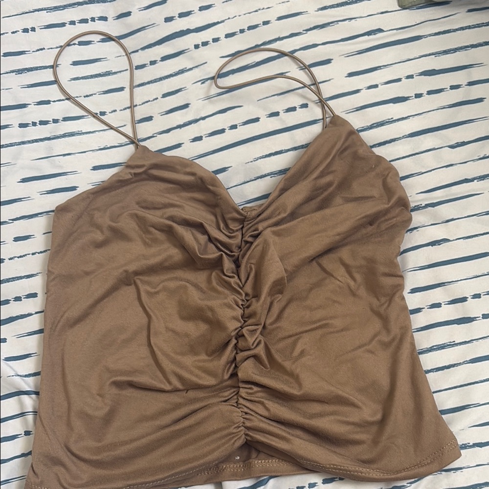 Brown Ruched Spaghetti Strap Top